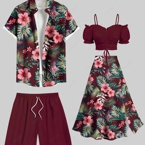 Tropical Floral Hawaiian Matching Outfit Set Mens Shirt Shorts Size XL NEW